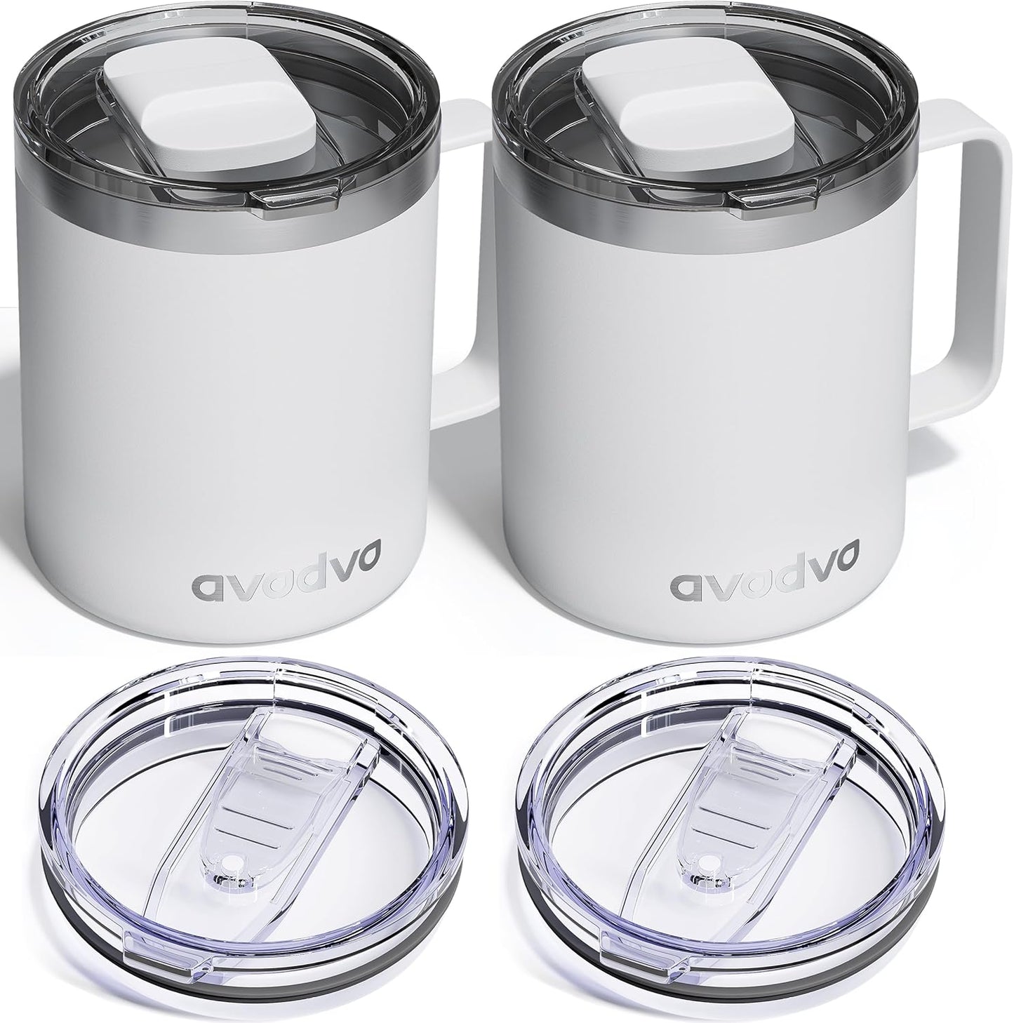 12oz Insulated Coffee Mug with Lid – Includes Two Lids, Stainless Steel Coffee Travel Mug with Handle, Double Wall Vacuum Insulated Camping Mug for Home, Office & Outdoor, Navy Blue