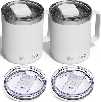 12oz Insulated Coffee Mug with Lid – Includes Two Lids, Stainless Steel Coffee Travel Mug with Handle, Double Wall Vacuum Insulated Camping Mug for Home, Office & Outdoor, Navy Blue