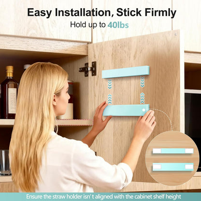 9.5” Large Acrylic Straw Holder for Cabinet Door, Reusable Adjustable Two-Part Straws Organizer with Ultra Sticky Adhesive Strips, 2026 Straw Storage for Kitchen Cupboard (Transparent)