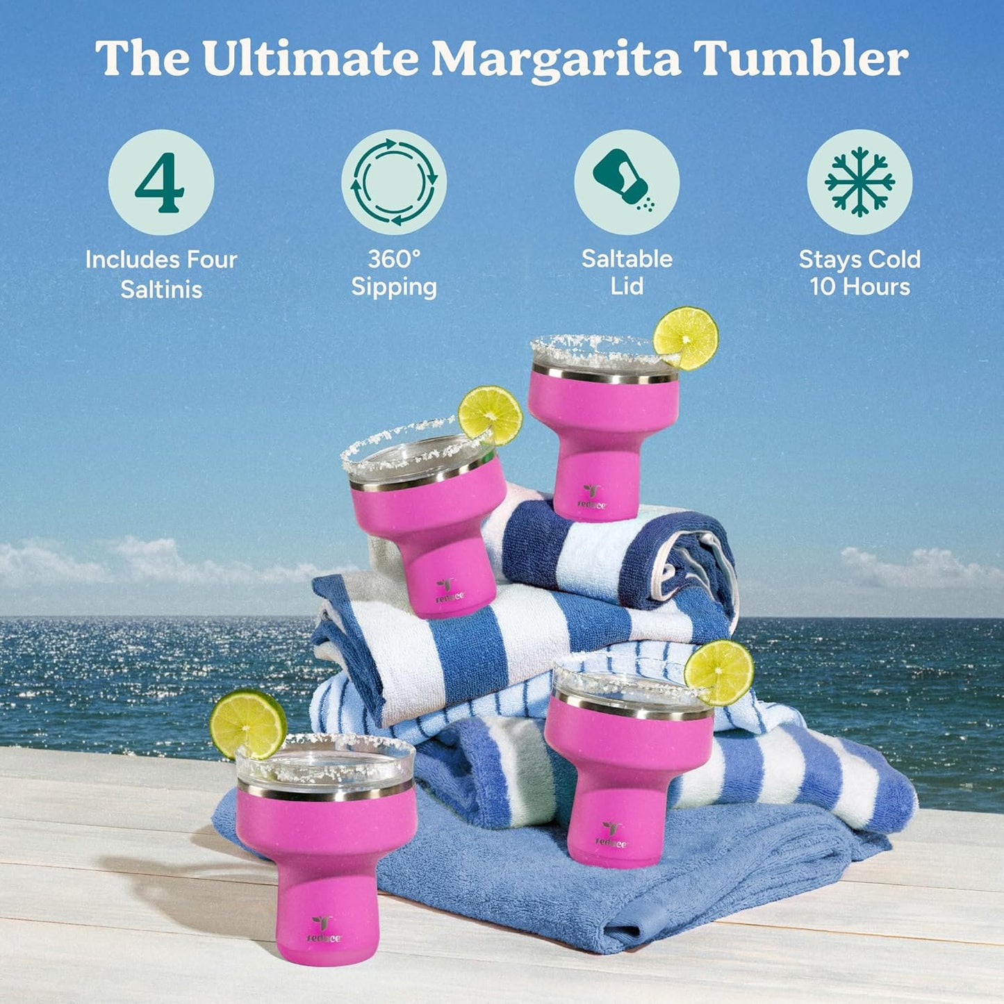 REDUCE Saltini 16 oz Cocktail Tumbler - Insulated Margarita Tumbler with Lid - Keeps Drinks Cold for 10 Hours - 360 Sippable Martini Glass Alternative - Shatterproof, Perfect for Parties - Cloud Blue