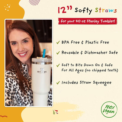 Premium Reusable Silicone Straws for Stanley 40 Oz Tumbler - Replacement 12 Inch Extra Large for Tall Size Simple Modern, Quencher, Yeti, Meoky - Included Cleaning Tools BPA Free Flexible