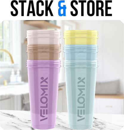 VELOMIX -6 PACK- 28 oz Protein Shaker Bottle for Protein Mixes - 6x Wire Whisk | Leak Proof Shaker Cups for Protein Shakes | Protein Shaker Bottle Pack | Protein Shake Cup (Earth Tones Collection)