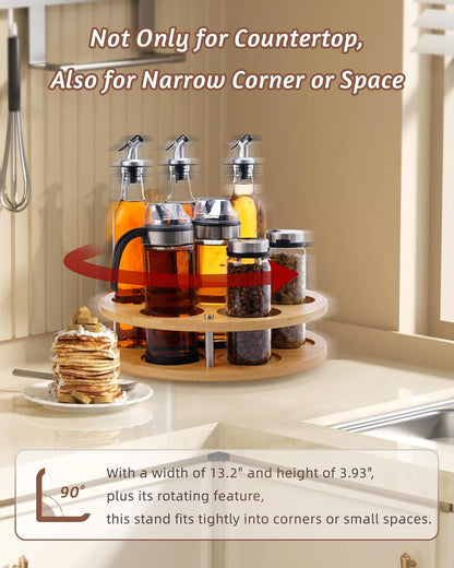Rotating Wood Tumbler Organizer, 30 oz 40 oz Spinning Turnable Tumblers Holder, 360° Rotatable 7 Large Cups Bottle Tumbler Storage Display Stand, Rotate Syrup Organizer for Cabinet Countertop