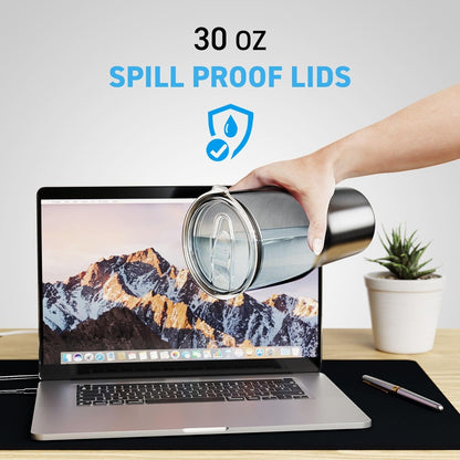 30 oz Pack of 4 Replacement Lids for Yti Tumblers - 3.7 Inch Diameter - Spill Proof Lids Silicon Sliding Covers, Fits Yti Tumblers, Hydro Flask, Reusable No Leak Design, Splash Resistant 30 oz Mug