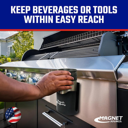 Master Magnetics Magnetic Cup Holder - Caddy for Bottles, Glasses, and Cans - Fits on Fridge, Lawnmower, Forklift, Cart, or Ladder - Heavy-Duty Magnet