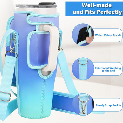 LEFOR·Z Water Bottle Carrier Bag with Phone Pocket Compatible with Stanley/Meoky 40 oz Tumbler with Handle,Water Bottle Holder Pouch with Adjustable Strap Compatible with Stanley Cup Accessories