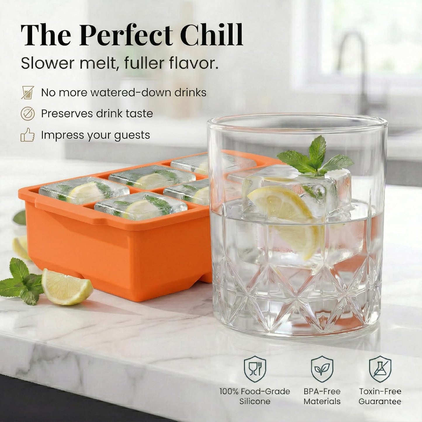 KitchFort Large Silicone Ice Cube Tray (2-Pack), Easy Release 2" Big Ice Cubes - Cocktail, Whiskey Ice Cubes Mold - Ice Trays for Freezer with Lid - Stackable Silicone Ice Tray - Black