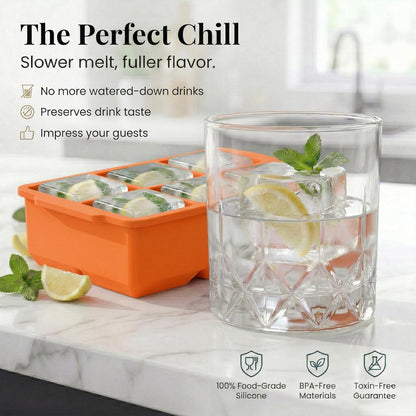 KitchFort Large Silicone Ice Cube Tray (2-Pack), Easy Release 2" Big Ice Cubes - Cocktail, Whiskey Ice Cubes Mold - Ice Trays for Freezer with Lid - Stackable Silicone Ice Tray - Black