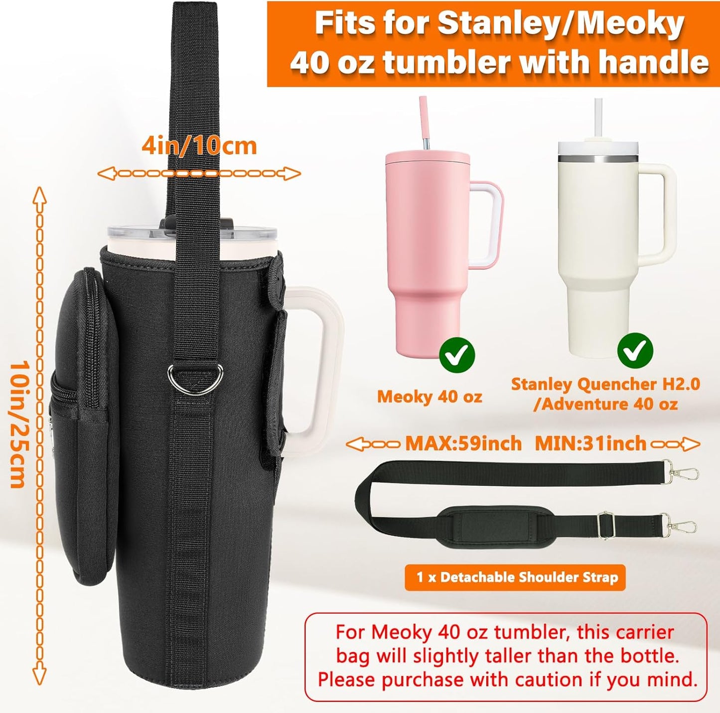LEFOR·Z Water Bottle Carrier Bag with Phone Pocket Compatible with Stanley/Meoky 40 oz Tumbler with Handle,Water Bottle Holder Pouch with Adjustable Strap Compatible with Stanley Cup Accessories