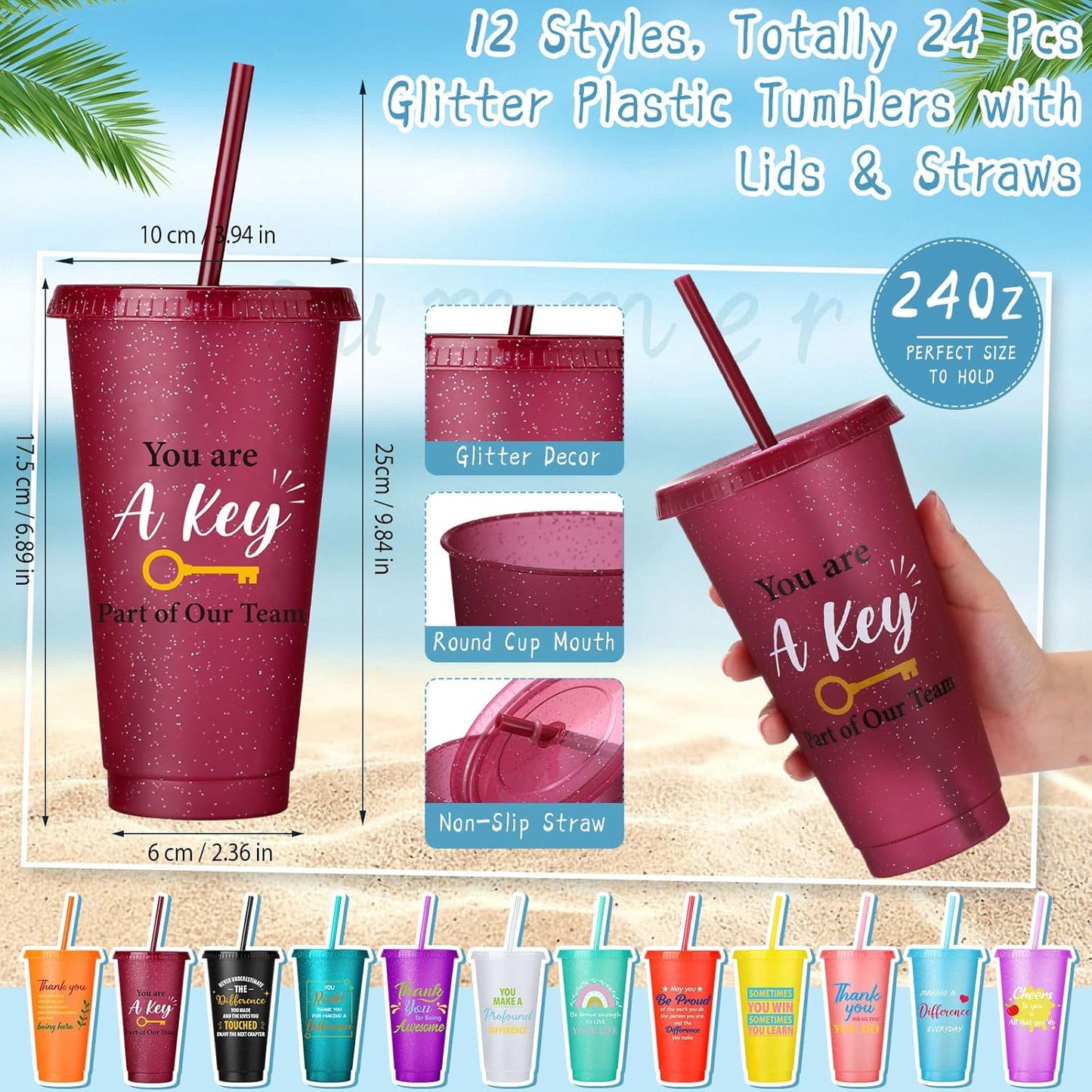 Feifeiya 72 Pcs/ 24 Set Bible Verse Gifts Bulk 24 oz Father's Day Christian Plastic Tumbler with Lids and Straws Inspirational Prayer Notepads Religious Pen Church Cups Gift for Christian Party Favors