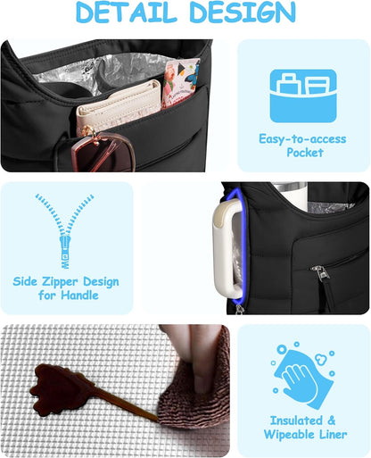 Water Bottle Holder with Strap for 2 Cups, Water Bottle Sling Bag with Phone Pocket, Tumbler Carrier Bag for Walking, Hiking, Camping