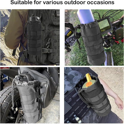 Tactical MOLLE Water Bottle Holder, Upgraded Water Bottle Pouch with Drawstring Open Top & Mesh Bottom, 16/24/25/32oz Water Bottle Carrier Bag with D-Ring Hook for Backpack