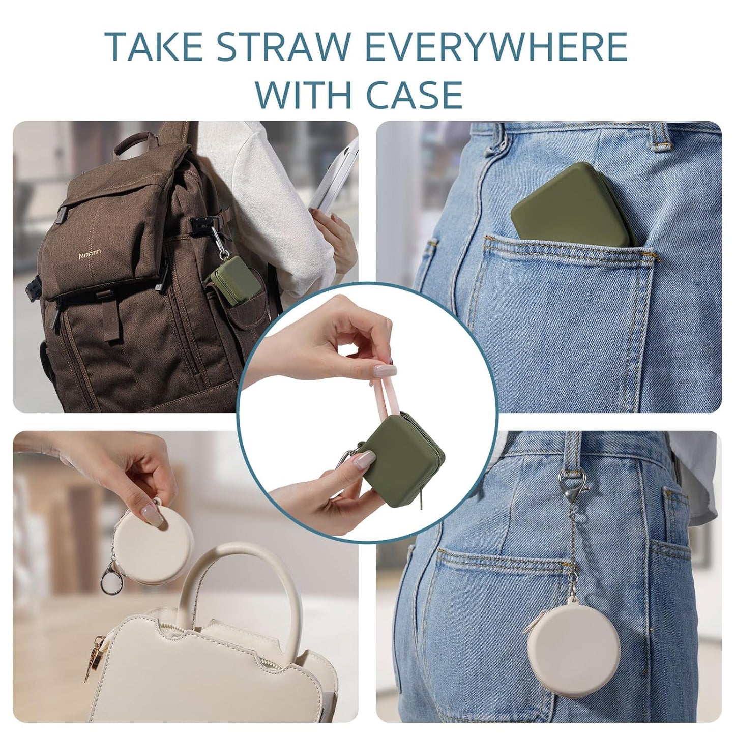4-Size Reusable Silicone Straws with Travel Keychain Cases-Portable Collapsible For Cruise Ships, Short-Long Size For 4-20 oz Tumblers,Kids Toddlers Adults, Standard&Wide For Regular Liquid&Smoothie
