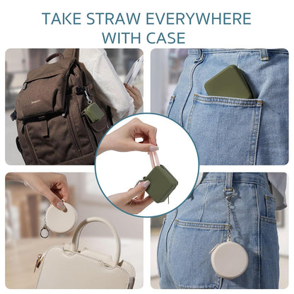 4-Size Reusable Silicone Straws with Travel Keychain Cases-Portable Collapsible For Cruise Ships, Short-Long Size For 4-20 oz Tumblers,Kids Toddlers Adults, Standard&Wide For Regular Liquid&Smoothie