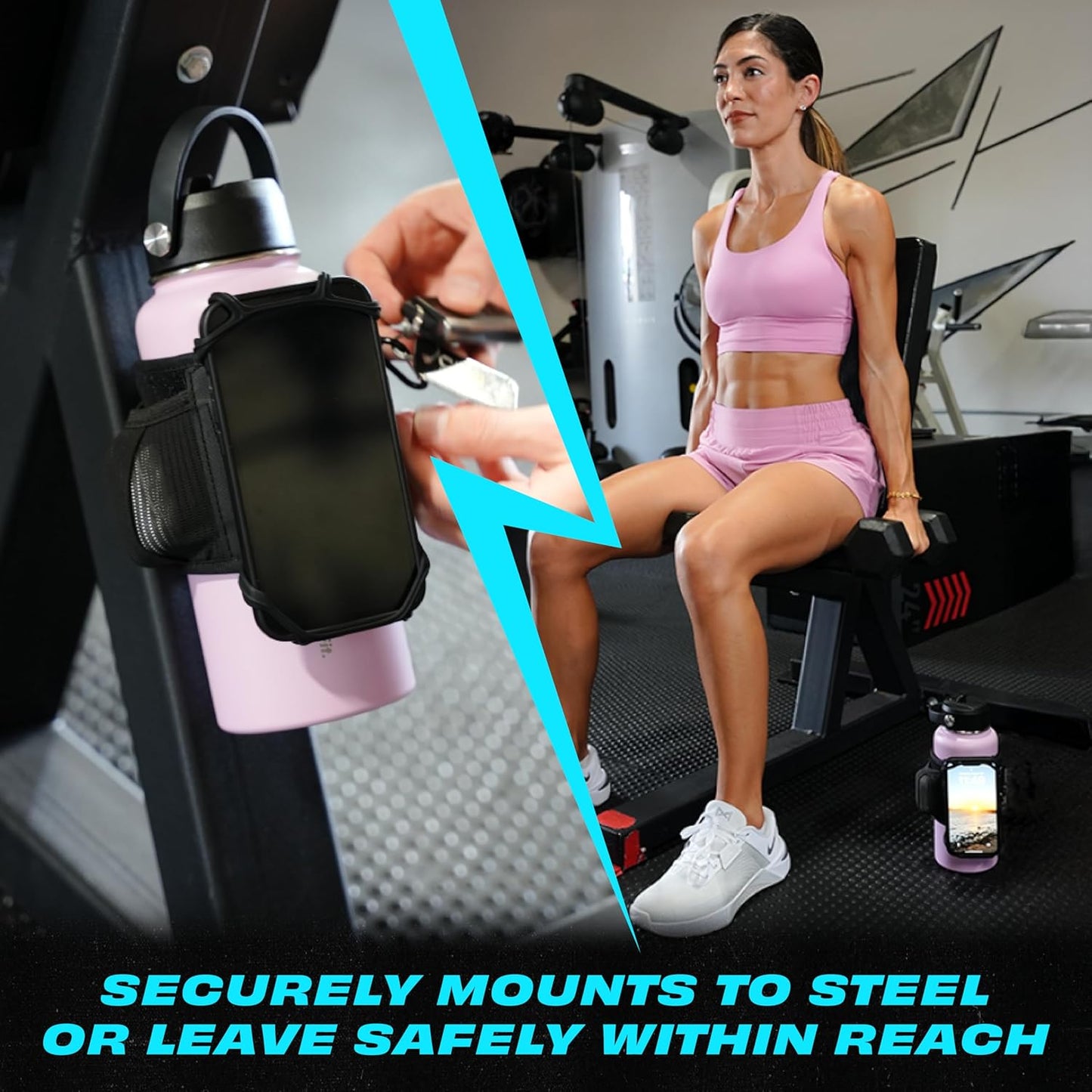 Magnetic Gym Water Bottle Bag & Phone Holder – Hands-Free Sleeve Pouch for Stanley, Hydro Flask & YETI – Detachable Smartphone Case for Workout