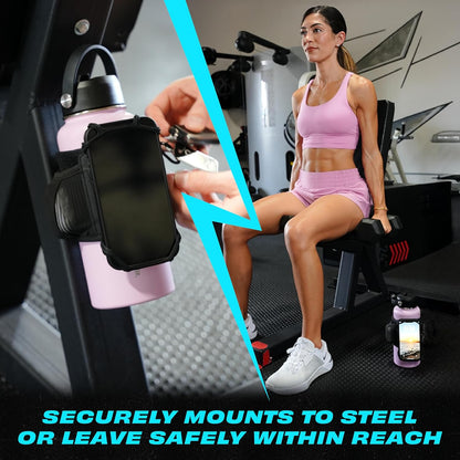 Magnetic Gym Water Bottle Bag & Phone Holder – Hands-Free Sleeve Pouch for Stanley, Hydro Flask & YETI – Detachable Smartphone Case for Workout