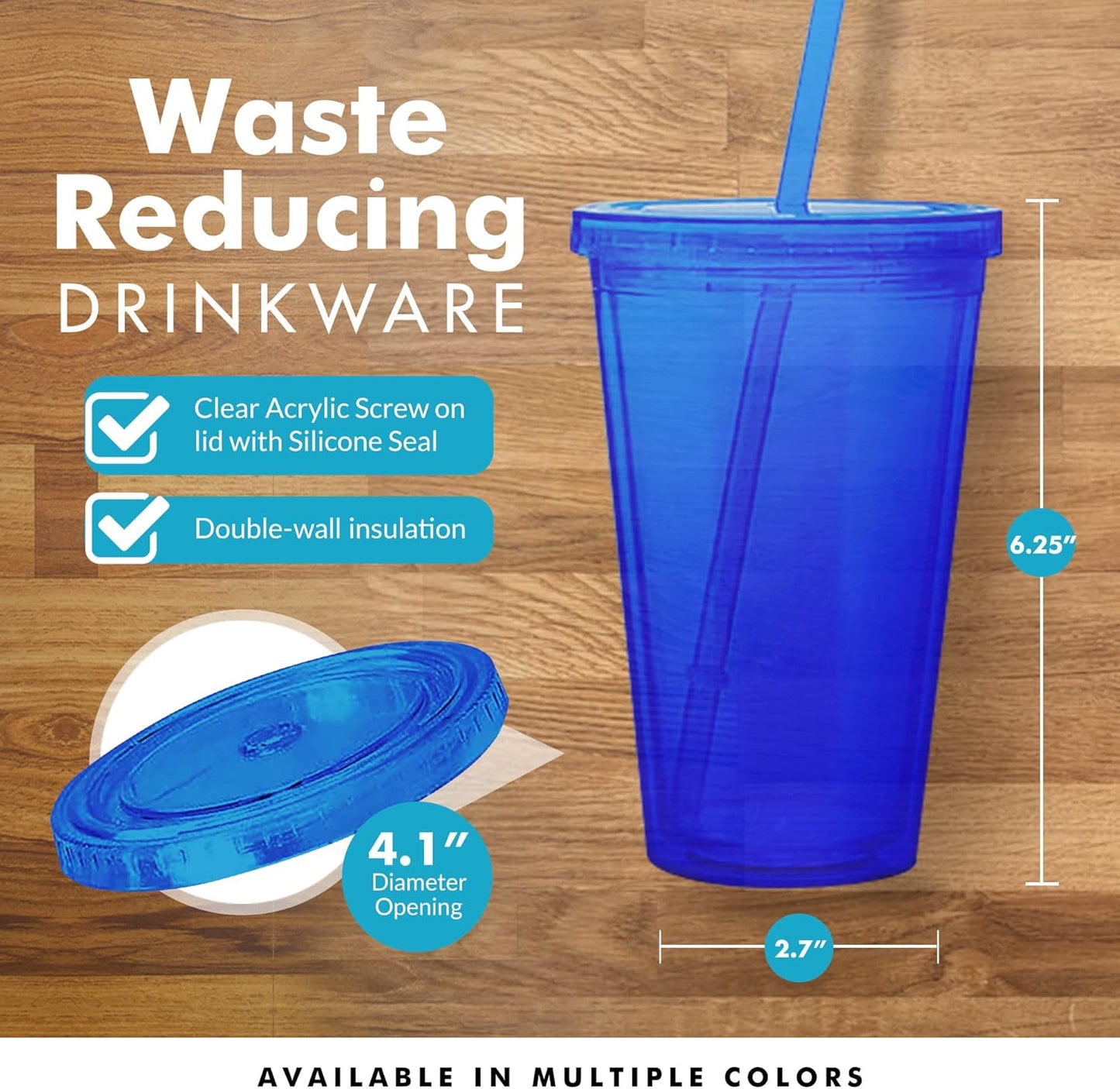 Simple Green Solutions - Customizable Paper Insert Acrylic Double Wall Cup for Cold Drinks, Clear Reusable Cups with Lids & Straws, Insulated Plastic Tumblers with Lids & Straw, Acrylic Tumblers, 16oz