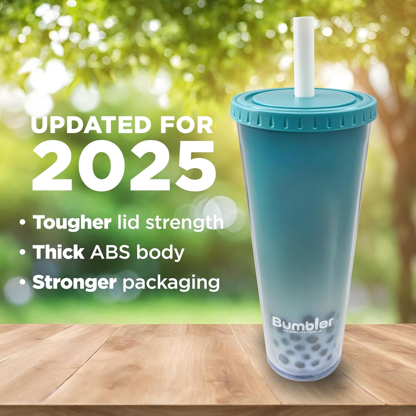Bumbler Original Boba Tea Cup - 24oz Double-Walled Plastic Reusable Tumbler with Extra Wide Straw & Leak-Proof Lid - BPA-Free Smoothie & Iced Coffee Travel Mug - Blush Pink