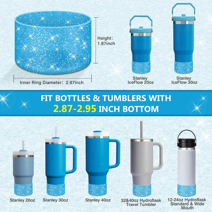 WUQID Protective Bling Silicone Boot Sleeve, Compatible with Stanley Tumbler 20-40oz & Hydro Flask Bottle 12oz-24oz, Glitter Reduces Dents Sleeve Cover for More Bottles/Tumblers Bottom of 2.83-2.95in