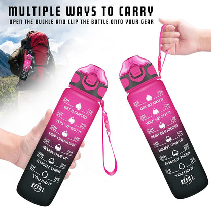 Enerbone 32 oz Drinking Water Bottle with Times to Drink and Straw, Motivational with Carrying Strap, Leakproof BPA & Toxic Free, Ensure You Drink Enough Water for Fitness Gym Outdoor