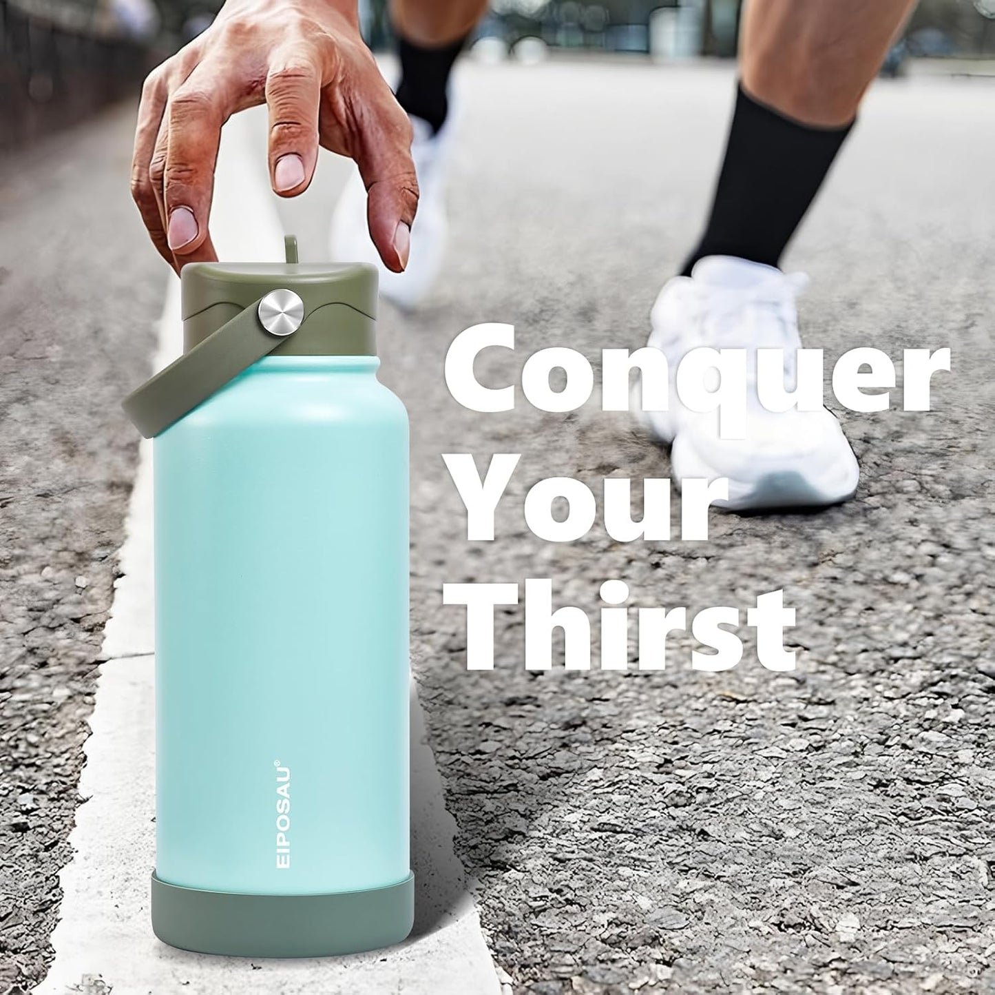 Insulated Water Bottle with Lid & Boot & Stickers, 24 oz Stainless Steel Sweat Free Bottle Keep Cold 24H, BPA-Free Sports Wide Mouth Water Bottle, BlueBlack