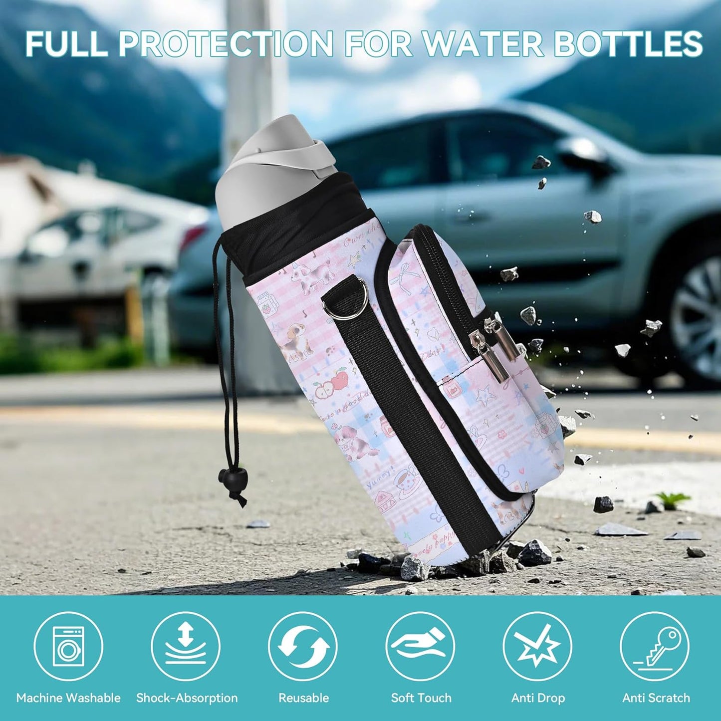 AUPET Water Bottle Sling Bag Sleeve Holder Carrier 25/32/40/64 oz,Insulated Crossbody Water Bottle Case Cover with Strap and Pockets for Men/Women Walking Hiking