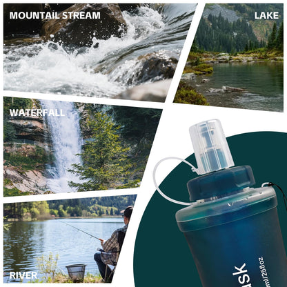 AXEN Collapsible Water Bottle with Filter System, Soft Hydration Flask for Trail Running, Camping, Hiking, Cycling, 700ml Slate Green