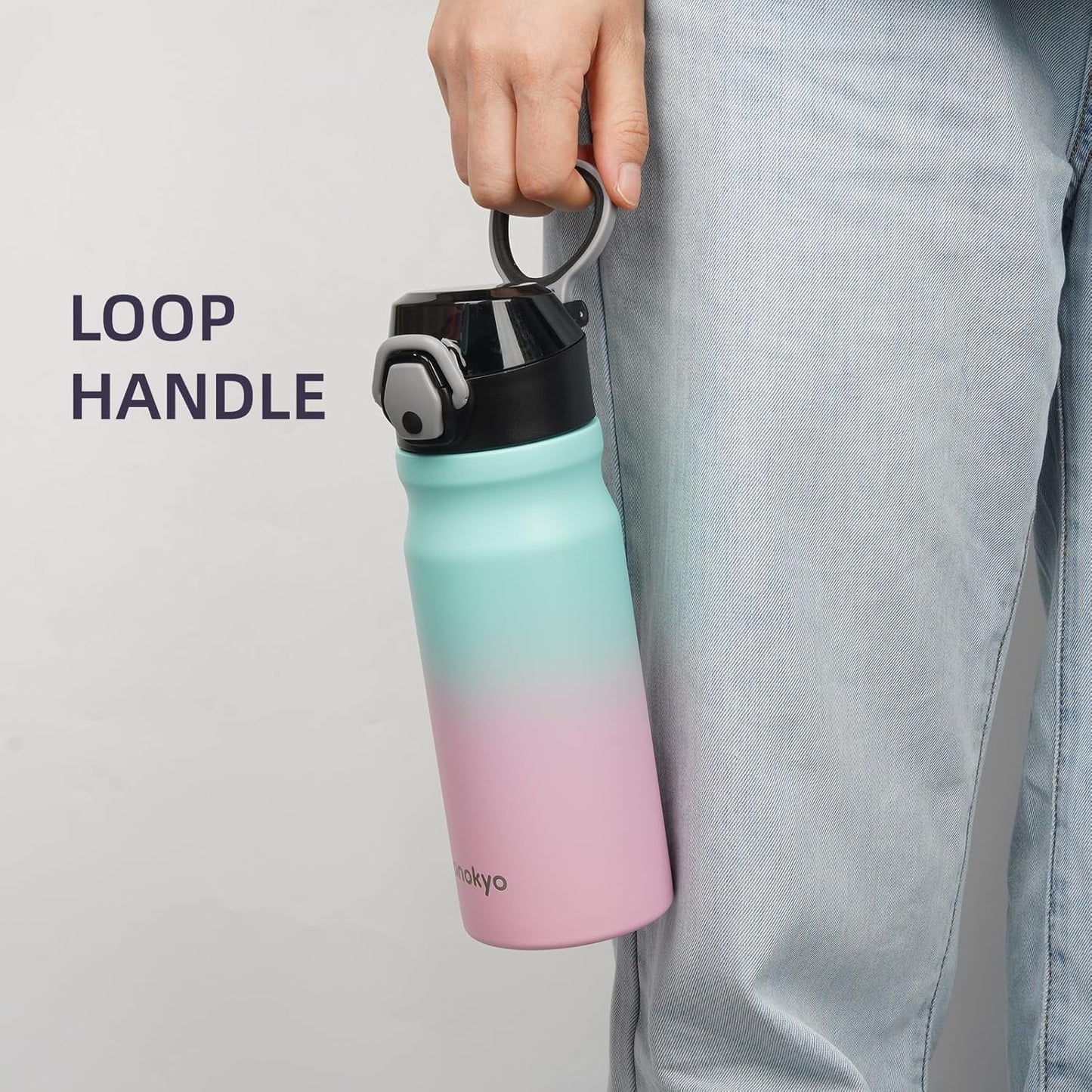 Konokyo 18 oz Insulated Water Bottle with Straw Lid, Stainless Steel Vacuum Sports Water Bottle, Leak-Proof Reusable Metal Flask with Carry Loop, BPA-Free Travel Bottle for Gym, School, Office