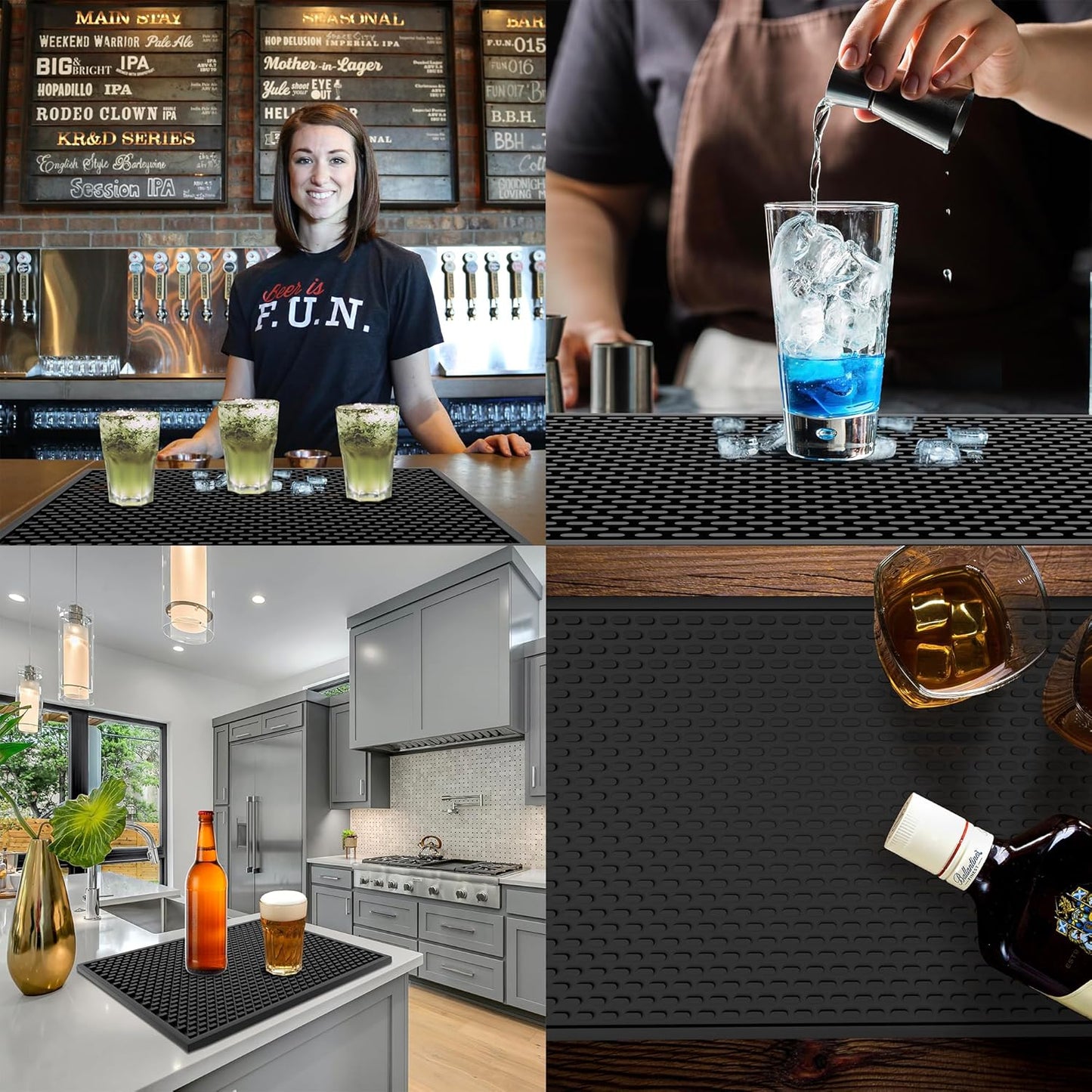 AXIESO Silicone Drip Mat - 1/2 Inch Thick, Heat-Resistant and Food Safe - Counter Top, Coffee Bar or Restaurant - Drying Mat for Glasses - 18x12 Inches