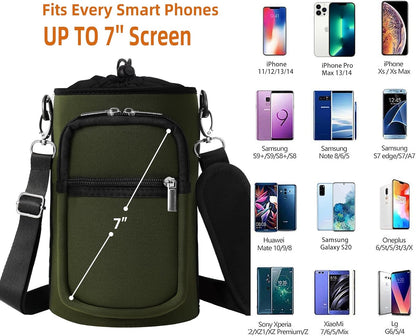 AceTreker 32/40/64/128 oz Neoprene Insulated Water Bottle Carrier Bag, Sling Bag Sleeve Pouch Holder with Strap & Paracord Handle and 2 Pocket for Travelling, Hiking, Camping