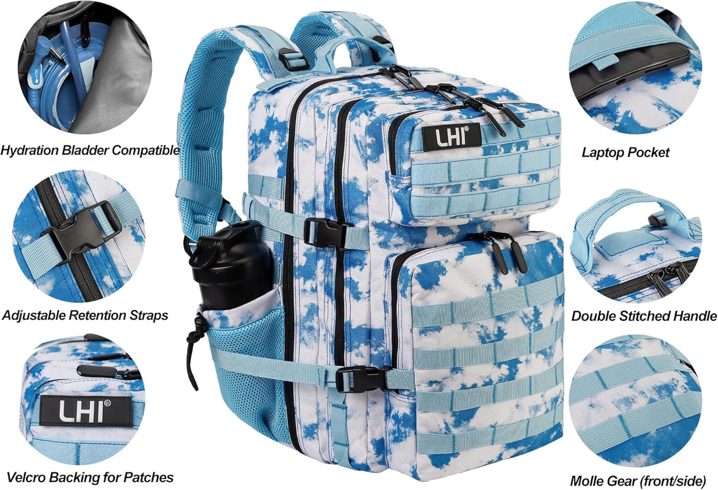 LHI Military Tactical Backpack for Men and Women 45L Army 3 Days Assault Pack Bag Large Rucksack with Molle System - Black - Colors B