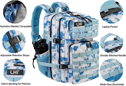 LHI Military Tactical Backpack for Men and Women 45L Army 3 Days Assault Pack Bag Large Rucksack with Molle System - Black - Colors B