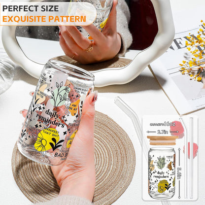 DWTS DANWEITESI Glass Cups with Lids and Straws 4 pcs,16oz Drinking Glasses Set for Coffee Bar Accessories,Iced Coffee Cups with Lids,Matcha Cup Glass Tumbler Reusable for Gifts