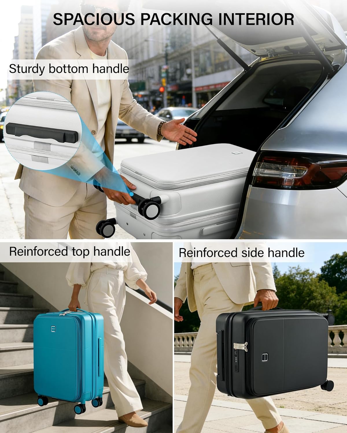 Hanke 20 Inch Expandable Carry On Luggage with Cup Holder 22x14x9 Airline Approved, Top Opening Hard Shell Suitcases with Wheels, Carry-On Travel Suitcase Trunk Luggage with Lock, Smoke White