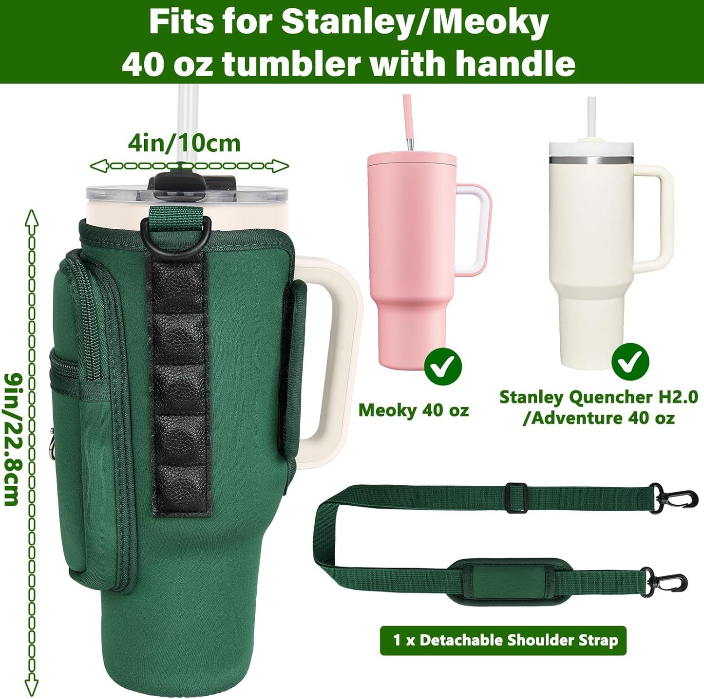 Magnetic Water Bottle Carrier Bag Compatible with Stanley/Meoky 40 oz Tumbler with Handle,Water Bottle Holder Pouch with Adjustable Shoulder Strap & Phone Pocket Fits for Stanley Cup Accessories