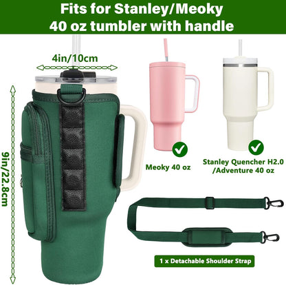 Magnetic Water Bottle Carrier Bag Compatible with Stanley/Meoky 40 oz Tumbler with Handle,Water Bottle Holder Pouch with Adjustable Shoulder Strap & Phone Pocket Fits for Stanley Cup Accessories