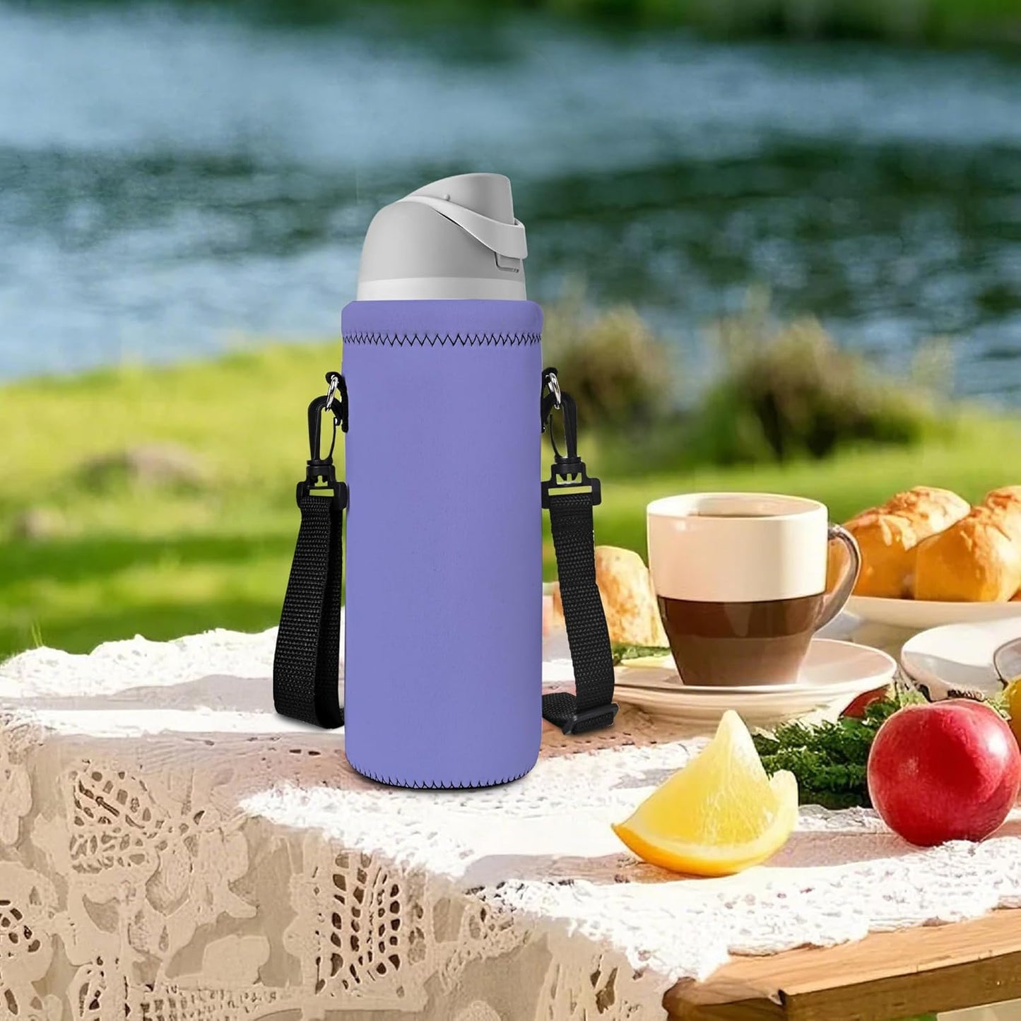 RICHEN Neoprene Water Bottle Carrier Bag with Adjustable Shoulder Strap,Insulated Water Bottle Cover for Stainless Steel/Glass/Plastic Bottles