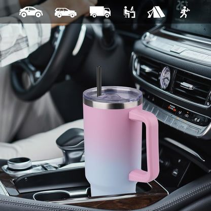 DOMICARE 40 oz Tumbler with Handle and Straw, Stainless Steel Tumbler with Lid and Straw, Reusable Vacuum Insulated Cup, Travel Coffee Mug, Blue, 1Pack