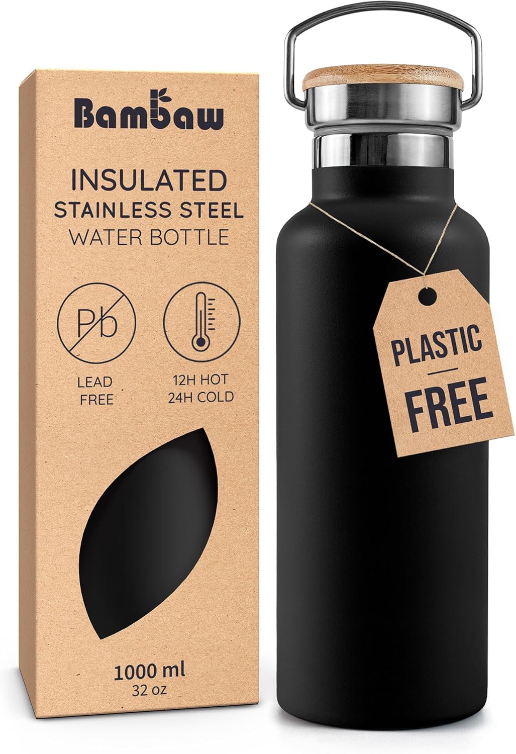 Bambaw 24 oz Stainless Steel Water Bottle, Insulated Metal Water Bottle Wide Mouth, Great for Hiking & Travel, With Handle Easy to Carry, Rust-Resistant & Durable (Aegean Blue)