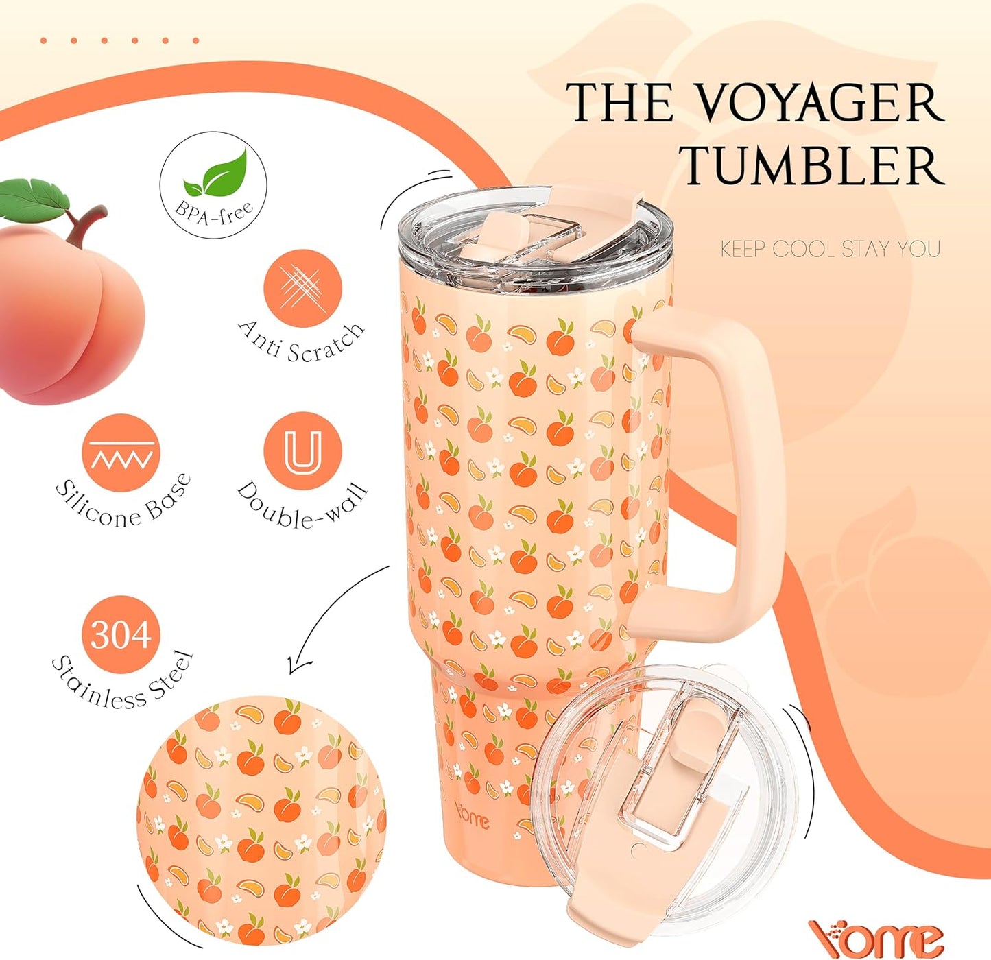 YOME 40oz Nurse Tumbler with Handle and Flip Straw | Stainless Steel Insulated Water Bottle | Keeps Drinks Cold | Dishwasher Safe | Cupholder Friendly | Gift Gym Travel Yoga