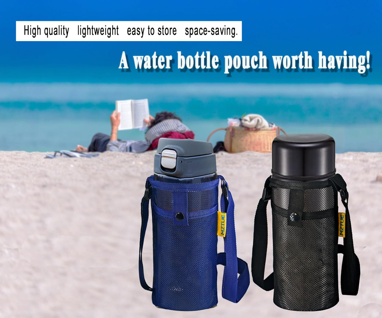 Water Bottle Holder with Strap, Premium Water Bottle Carrier with Strap Easy Clean, Light Water Bottle Carrier Bag, Water Bottle Holder with Pocket for Hiking, Walking, Travel