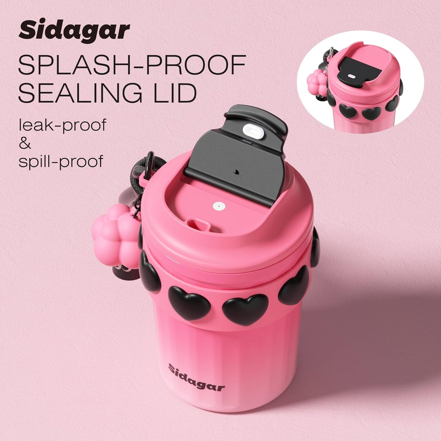 SDGA+ 12 oz Travel Coffee Mug Spill Proof Leak Proof, Stainless Steel Thermal Coffee Cup with Lid, Resuable Cup for Hot and Cold, Portable Tumbler for Women, Light Pink