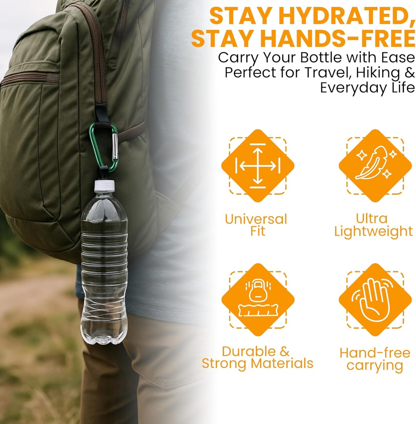 Iconikal 2-Pack Water Bottle Holder, Rubber Grip, Aluminum Carabiner, Travel Accessory