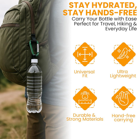 Iconikal 2-Pack Water Bottle Holder, Rubber Grip, Aluminum Carabiner, Travel Accessory