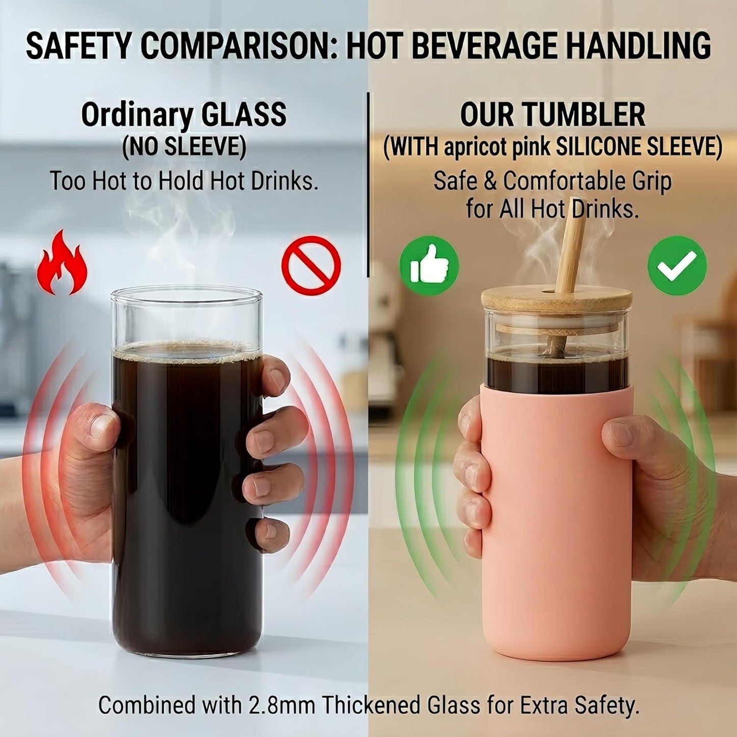 16oz Glass Tumbler with Lid and Straw, Thick Borosilicate Glass Iced Coffee Cup with Protective Silicone Sleeve, Car Cup Holder Friendly Reusable Smoothie Cup for Matcha Tea and Boba, Gift Box Ready