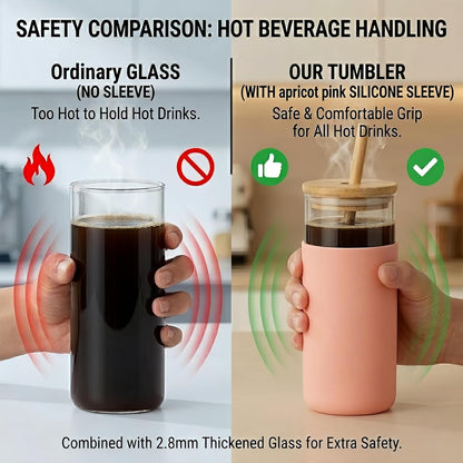 16oz Glass Tumbler with Lid and Straw, Thick Borosilicate Glass Iced Coffee Cup with Protective Silicone Sleeve, Car Cup Holder Friendly Reusable Smoothie Cup for Matcha Tea and Boba, Gift Box Ready