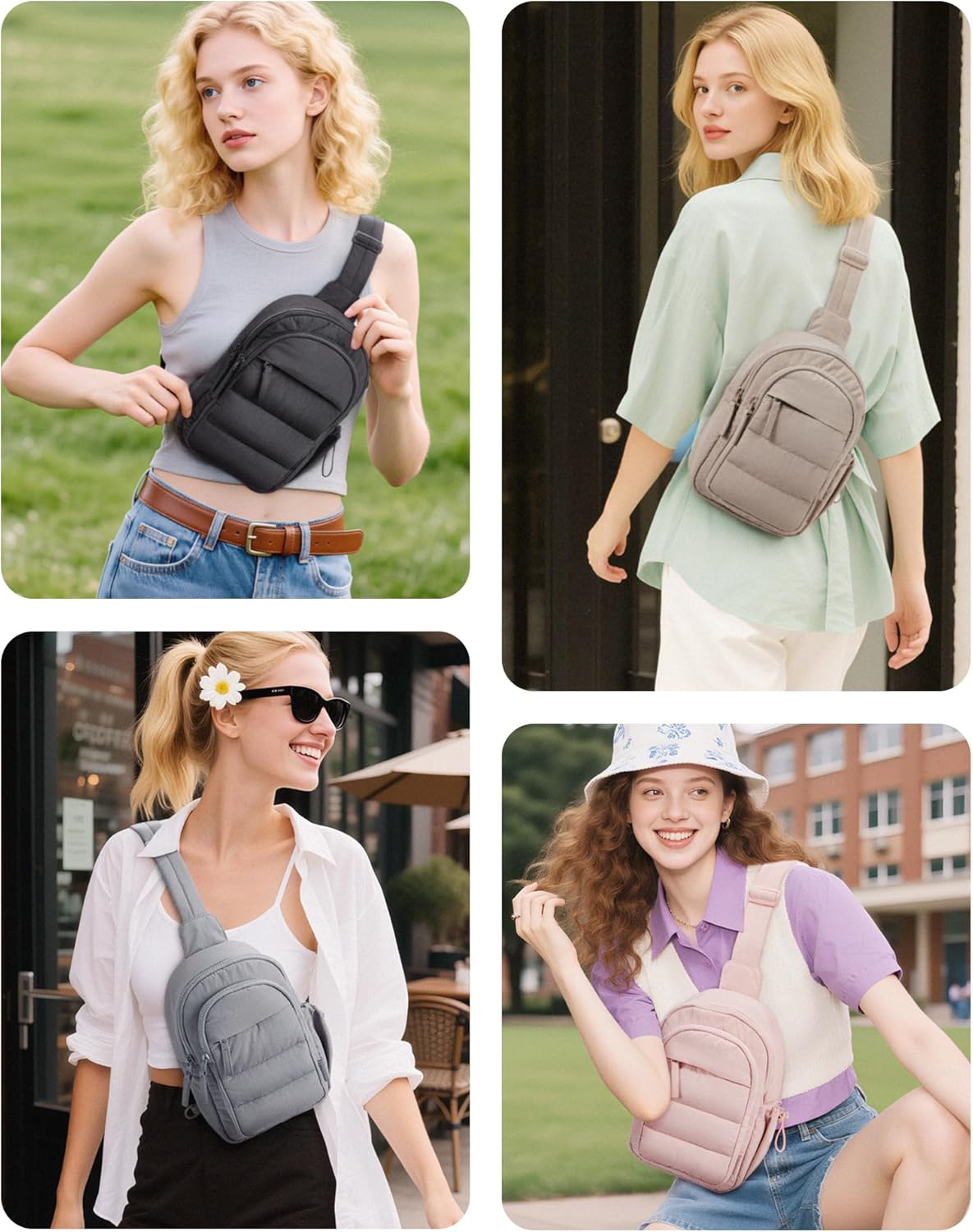 BAGSMART Small Sling Bag for Women, Puffer Crossbody Bag Purses Hobo Handbag Fanny Packs for Travel Hiking