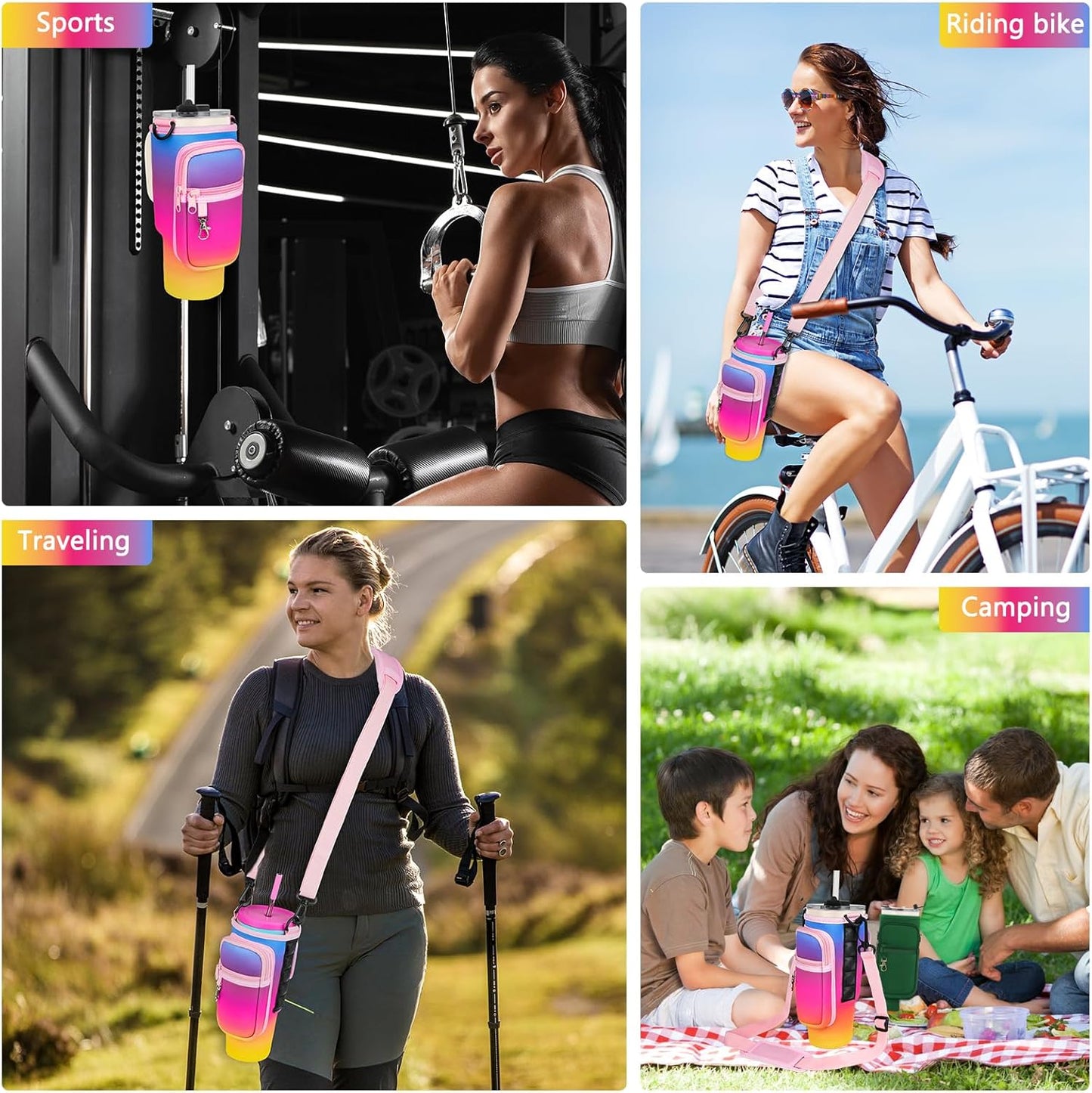 Magnetic Water Bottle Carrier Bag Compatible with Stanley/Meoky 40 oz Tumbler with Handle,Water Bottle Holder Pouch with Adjustable Shoulder Strap & Phone Pocket Fits for Stanley Cup Accessories