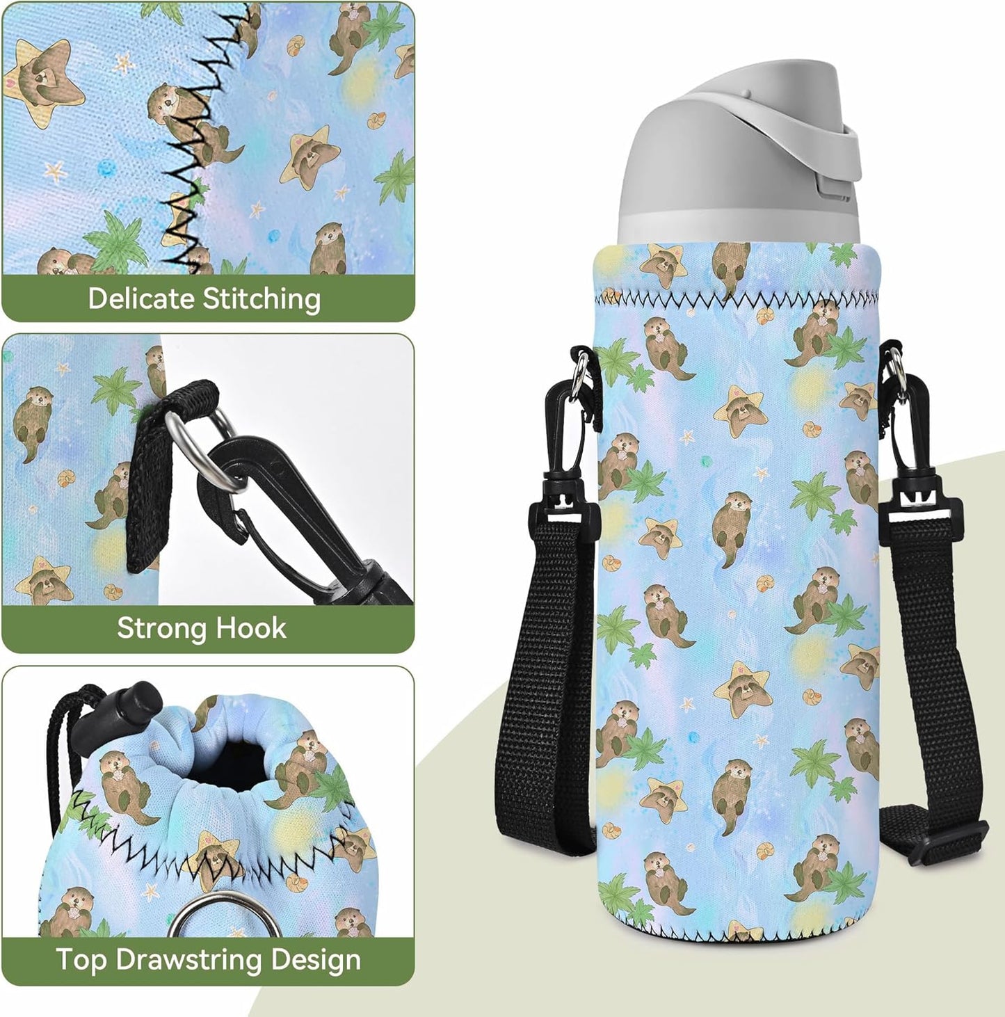 Neoprene 500ML/750ML/1000ML Water Bottle Bag Carrier, Portable Insulated Bottle Sling Holder Case Pouch with Adjustable Shoulder Strap for Men Women Walking Hiking Running