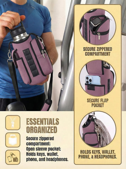Magnetic Gym Tote,18-40oz Water Bottle Bag Holder,Neoprene Case Pouch with Phone Pocket,Men Women Workout Accessories